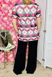 Western women's apparel wholesale aztec prints sheer short sleeve mesh top XCH15689