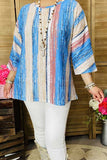 XCH15692 Turquoise & beige serape drop shoulder 3/4 sleeve women tunic