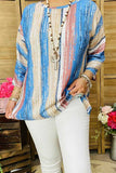 XCH15692 Turquoise & beige serape drop shoulder 3/4 sleeve women tunic