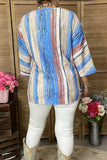 XCH15692 Turquoise & beige serape drop shoulder 3/4 sleeve women tunic