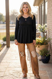 Western black knitted fabric baby doll women's boutique top XCH15735 /FS1