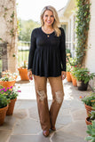 Western black knitted fabric baby doll women's boutique top XCH15735 /FS1