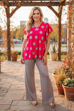 Western fuchsia polka dots & grey wide leg pant women's boutique set XCH15751 FS9