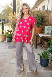 Western fuchsia polka dots & grey wide leg pant women's boutique set XCH15751 FS9