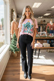 Christmas dancing girls w/stars & trees print pink women's boutique top XCH15752 (IS3)