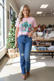 Christmas dancing girls w/stars & trees print pink women's boutique top XCH15752 (IS3)