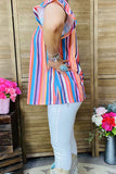 XCH15806 Western serape ruffle short sleeve baby doll women top