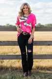 Western patchwork short sleeve women's boutique top XCH15809 (FS2)