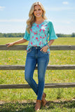 Chic mint floral ruffle short sleeve women's boutique top Southern Stitch XCH15822 EF