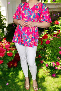 Women's clothing suppliers multi color prints with v-neckline blouse XCH15852
