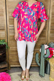 Women's clothing suppliers multi color prints with v-neckline blouse XCH15852