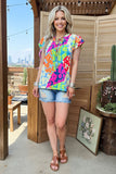 Western leopard ruffle sleeve women's boutique top Southern Stitch XCH15903 (ES3)