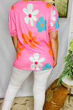 XCH15911 Pink floral printed & short sleeve women's top