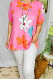 XCH15911 Pink floral printed & short sleeve women's top