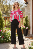 XCH15921 Fuchsia/mint printed drop-shoulder short sleeve baby doll women blouse F3