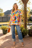 Trendy floral print short sleeve white trim women's boutique top XCH15927 FS6