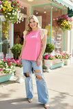Ladies clothing wholesale online pink & stripe ruffle women's top XCH15929 ES5