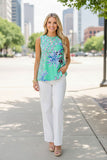 Trendy mint floral printed sleeveless women's boutique tank top Southern Stitch XCH15946 (DS5)
