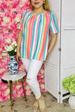 Women's boutique clothing bulk online multi color stripes short sleeve top XCH16067