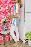 Women's boutique clothing bulk online multi color stripes short sleeve top XCH16067