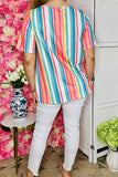 Women's boutique clothing bulk online multi color stripes short sleeve top XCH16067