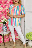 Women's boutique clothing bulk online multi color stripes short sleeve top XCH16067