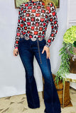 Women's boutique clothing wholesale poker printed long sleeve women's top XCH16104