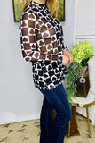 Western women's clothing wholesale black checkered & poker sheer long sleeve top XCH16105