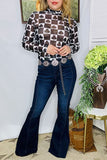 Western women's clothing wholesale black checkered & poker sheer long sleeve top XCH16105