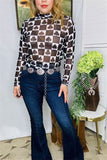 Western women's clothing wholesale black checkered & poker sheer long sleeve top XCH16105