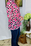 Women's clothing suppliers western pink jewels & checkered long sleeve top XCH16107