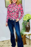 Women's clothing suppliers western pink jewels & checkered long sleeve top XCH16107