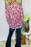 Women's clothing suppliers western pink jewels & checkered long sleeve top XCH16107