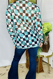 Western plus size women's clothing wholesale turquoise mesh long sleeve top XCH16111