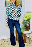 Western plus size women's clothing wholesale turquoise mesh long sleeve top XCH16111