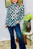 Western plus size women's clothing wholesale turquoise mesh long sleeve top XCH16111