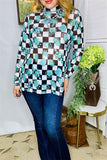 Western plus size women's clothing wholesale turquoise mesh long sleeve top XCH16111