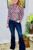 Western women's clothing suppliers checkered sheer long sleeve top XCH16113