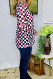 Western women's clothing suppliers checkered sheer long sleeve top XCH16113