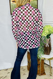 Western women's clothing suppliers checkered sheer long sleeve top XCH16113