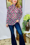 Western women's clothing suppliers checkered sheer long sleeve top XCH16113