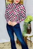 Western women's clothing suppliers checkered sheer long sleeve top XCH16113