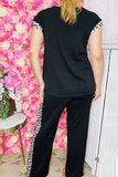 Women's apparel wholesale Black ribbed knitted fabric & leopard prints 2pc sets XCH16118-1