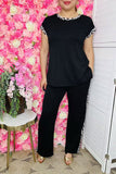 Women's apparel wholesale Black ribbed knitted fabric & leopard prints 2pc sets XCH16118-1