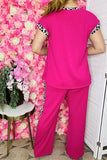 Women's clothing wholesale Fuchsia ribbed knitted fabric & leopard prints 2pc sets XCH16118