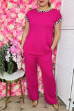 Women's clothing wholesale Fuchsia ribbed knitted fabric & leopard prints 2pc sets XCH16118