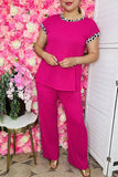 Women's clothing wholesale Fuchsia ribbed knitted fabric & leopard prints 2pc sets XCH16118