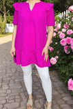 Women clothing wholesale Fuchsia ruffle short sleeve & V-neckline dress XCH16119 BS4