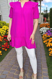 Women clothing wholesale Fuchsia ruffle short sleeve & V-neckline XCH16119