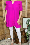 Women clothing wholesale Fuchsia ruffle short sleeve & V-neckline XCH16119